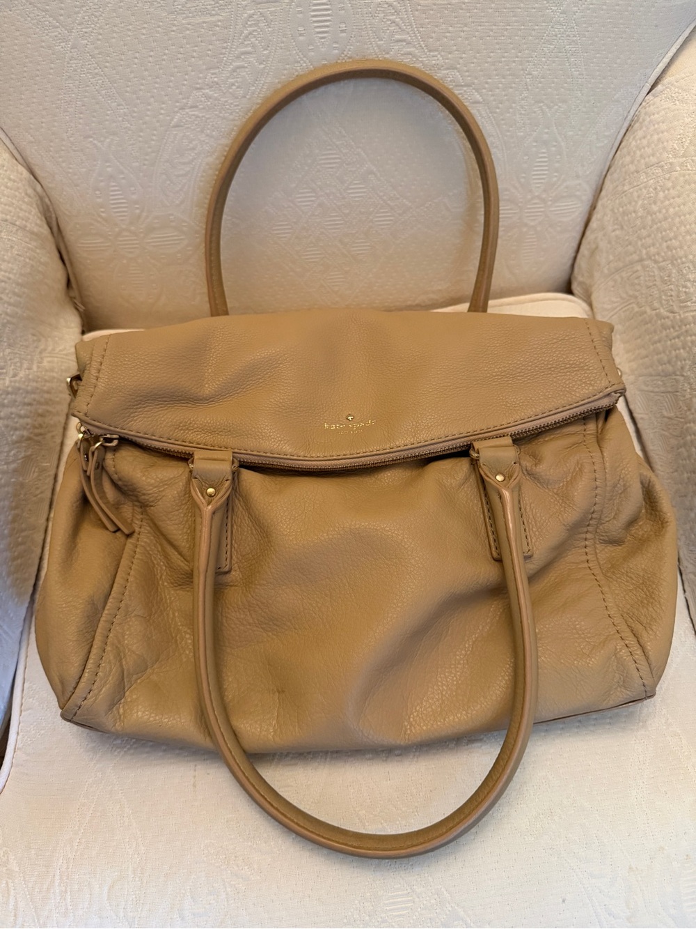 kate spade New York Tan Leather Shoulder Bag with Top Handles